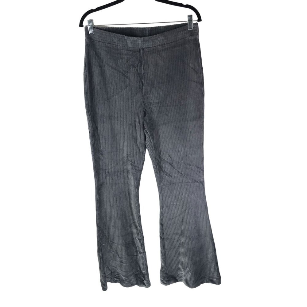 Aerie Groove-On Velour High Waisted Flare Pant Ribbed Pull On Gray Size L